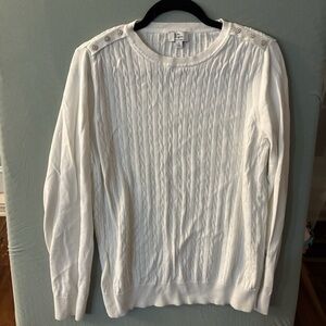 Kim Rogers White Crewneck Sweater with Button Detail